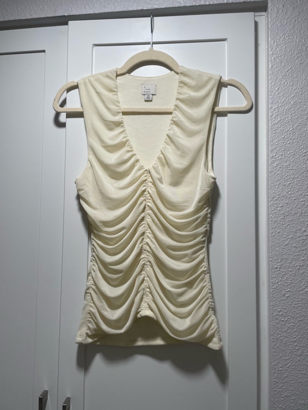 A New Day Chiffon V-Neck Ruched Tank Top Butter Yellow Y2K Going Out Summer